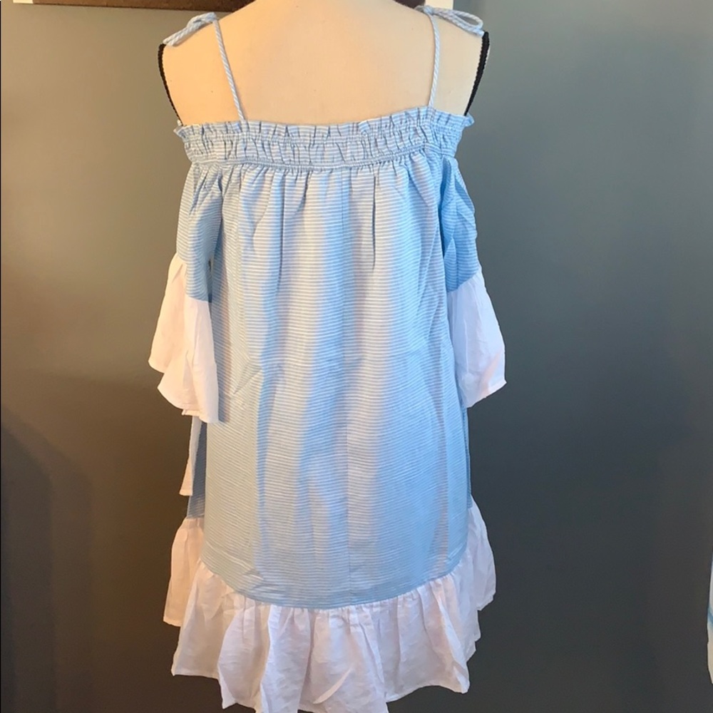 ❌DONATED❌Blue Stripe Off The Shoulders Oversized Flowy Ruffle Hem Dress - Picture 4 of 9